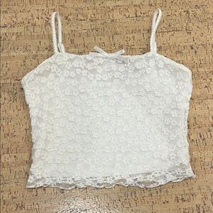 White Lace Cami Tank Top with Bow
